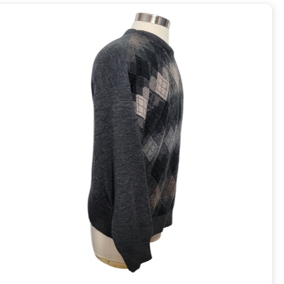 Vtg Florence Tricot gray pull over sweater size XL wool blend Argyle Italy - Picture 3 of 6